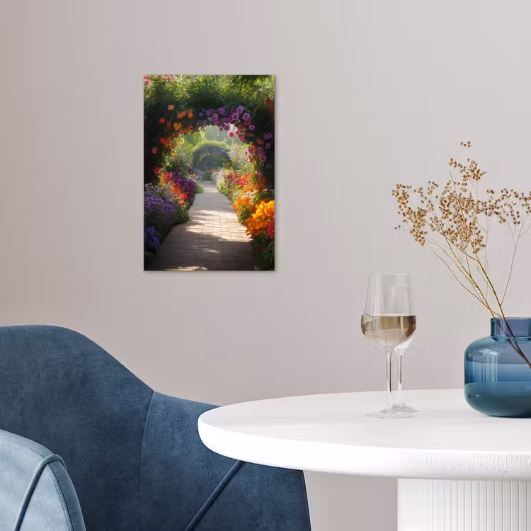 Doorkijk - Pad - Bloemen - Struik - Kleurrijk poster papier klein -sfeer3