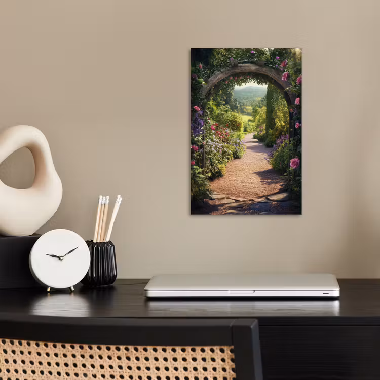 Doorkijk - Bloemen - Natuur - Rozenboog poster papier klein -sfeer1