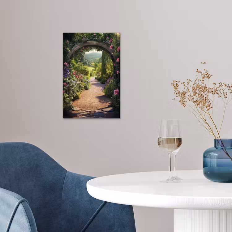 Doorkijk - Bloemen - Natuur - Rozenboog poster papier klein -sfeer3