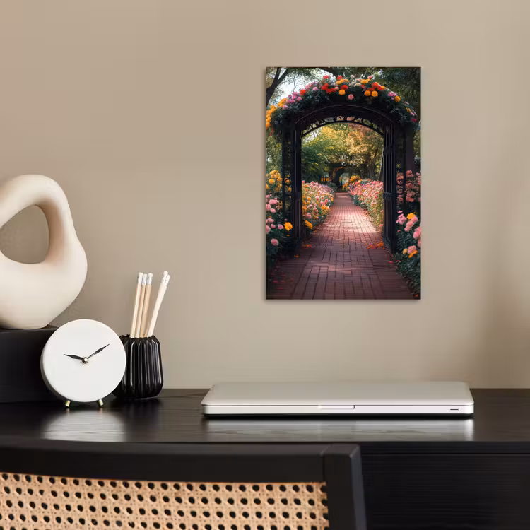 Doorkijk - Bloemen - Pad - Natuur - Kleurrijk poster papier klein -sfeer1