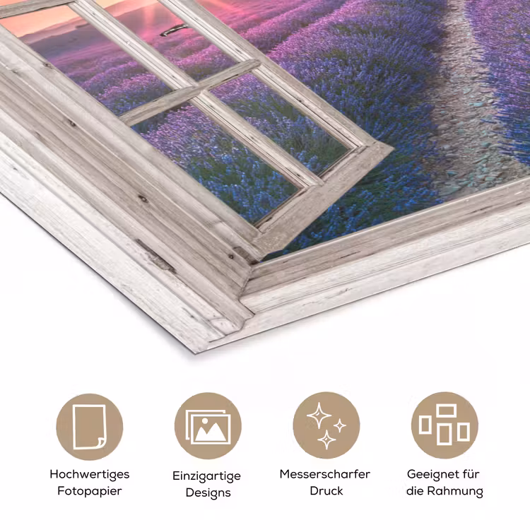 Doorkijk - Lavendel - Bloemen - Hout - Zonsondergang - Paars poster papier klein -tcloseup_DE