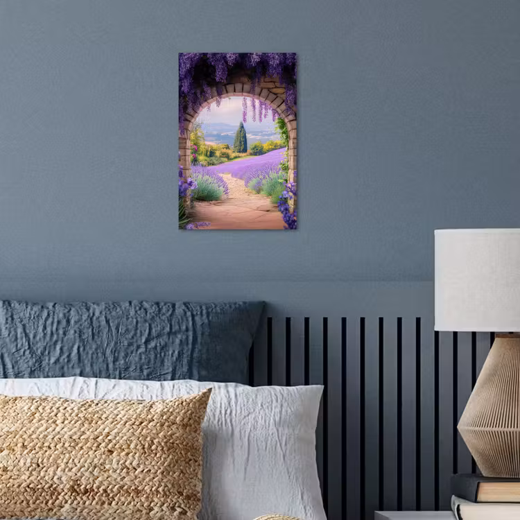 Doorkijk - Lavendel - Bloemen - Paars - Poort poster papier klein -sfeer2