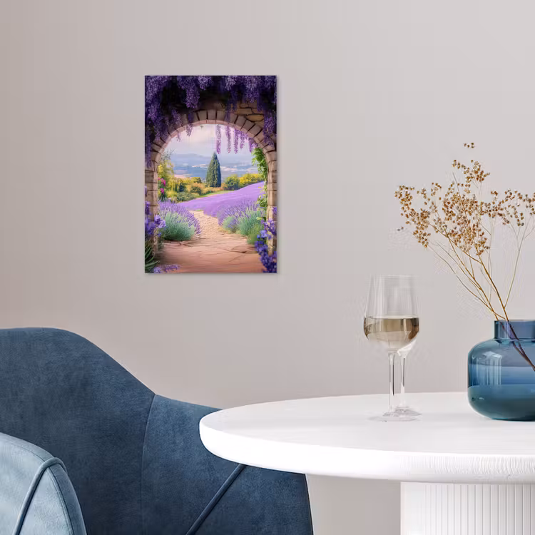 Doorkijk - Lavendel - Bloemen - Paars - Poort poster papier klein -sfeer3