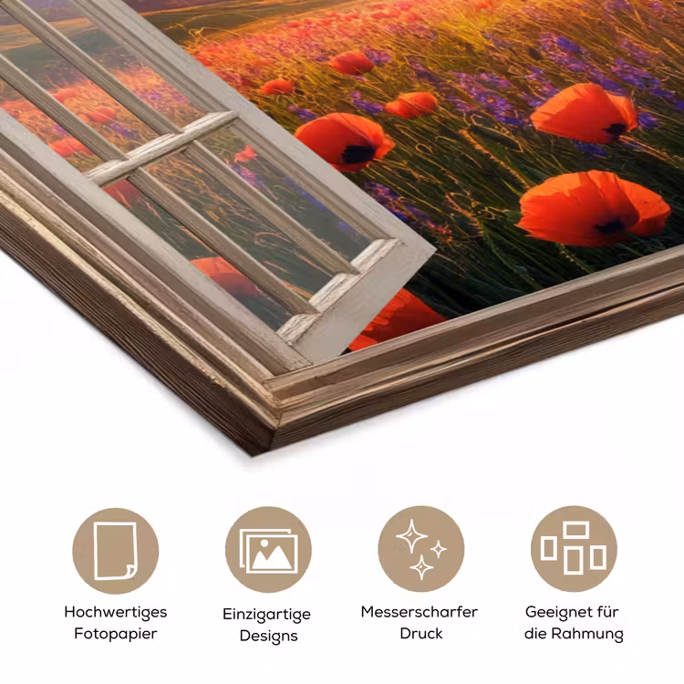Doorkijk - Klaprozen - Bloemen - Rood - Open raam poster papier klein -tcloseup_DE
