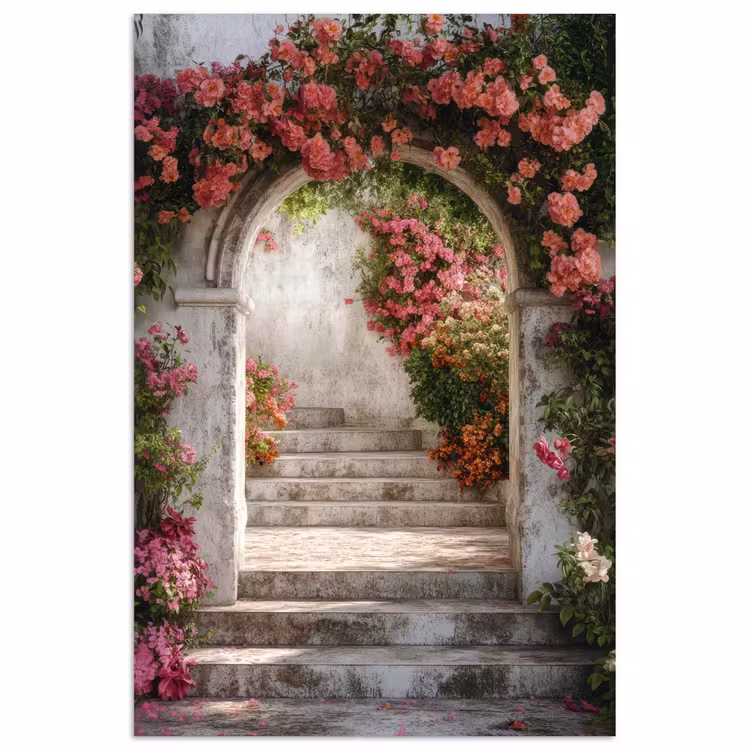 Doorkijk - Rozen - Vintage - Poort poster papier klein -3d
