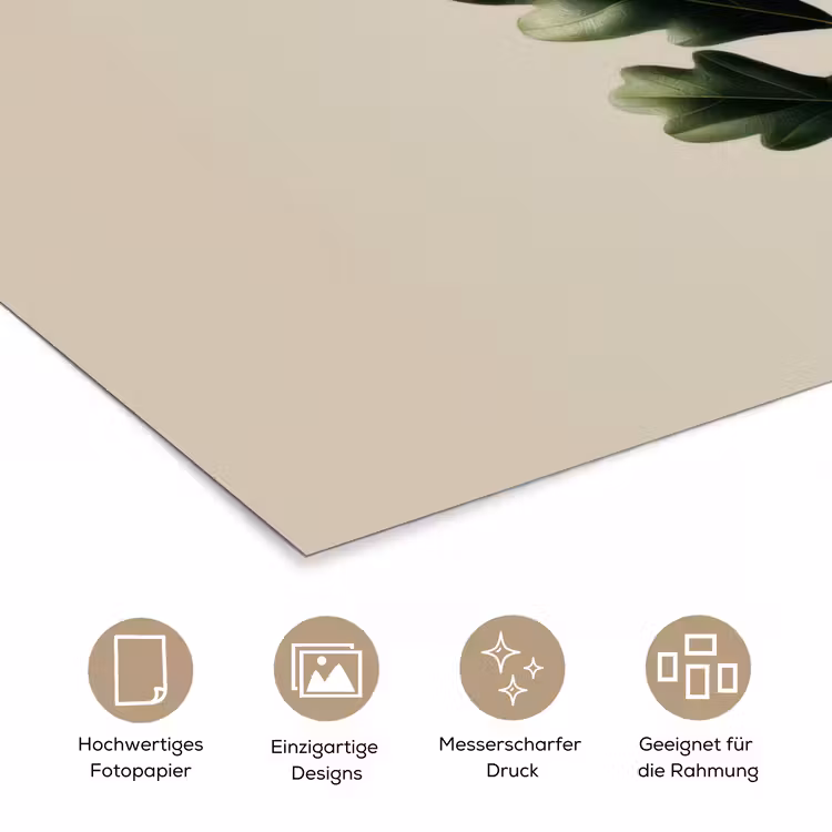 Eikenbladeren - Beige - Groen - Golvende randen poster papier klein -tcloseup_DE