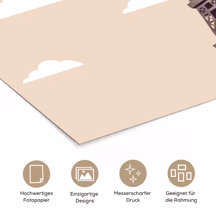 Eiffeltoren - Zon - Architectuur - Abstract - Beige poster papier klein -tcloseup_DE