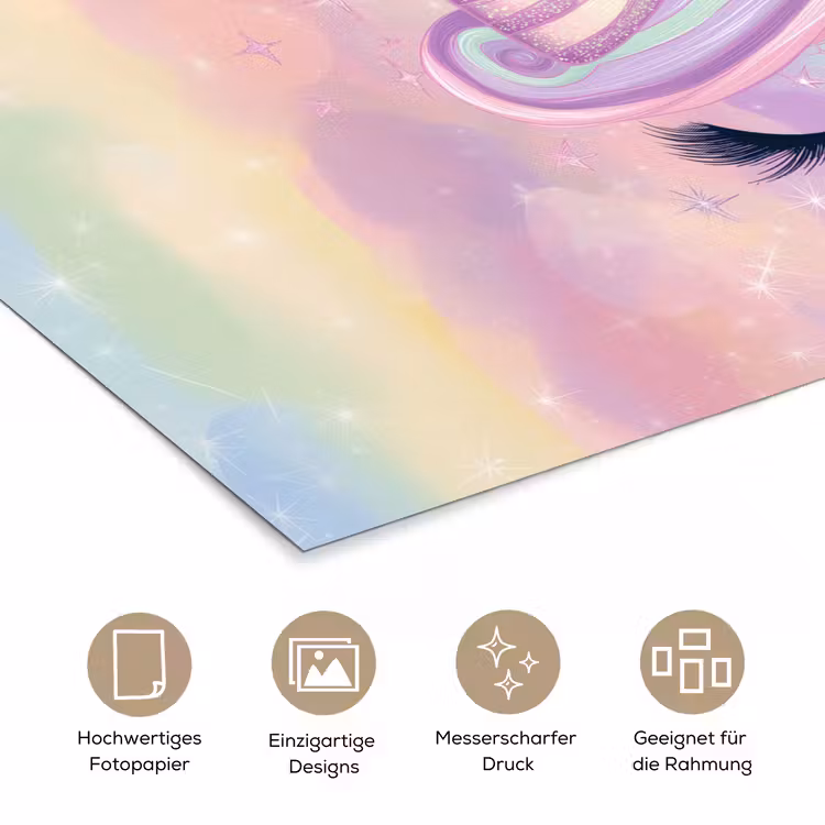 Eenhoorn - Glitters - Regenboog - Pastel poster papier klein -tcloseup_DE