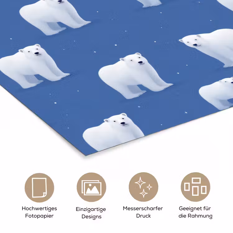IJsbeer - Patroon - Blauw poster papier klein 62 -tcloseup_DE