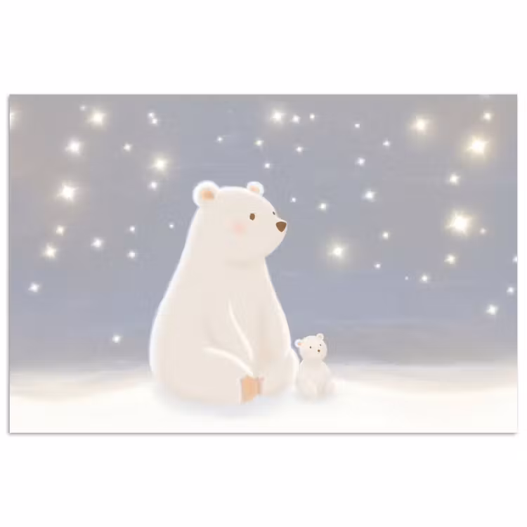 Ijsbeer - Sneeuw - Sterren - Blauw poster papier klein -3d