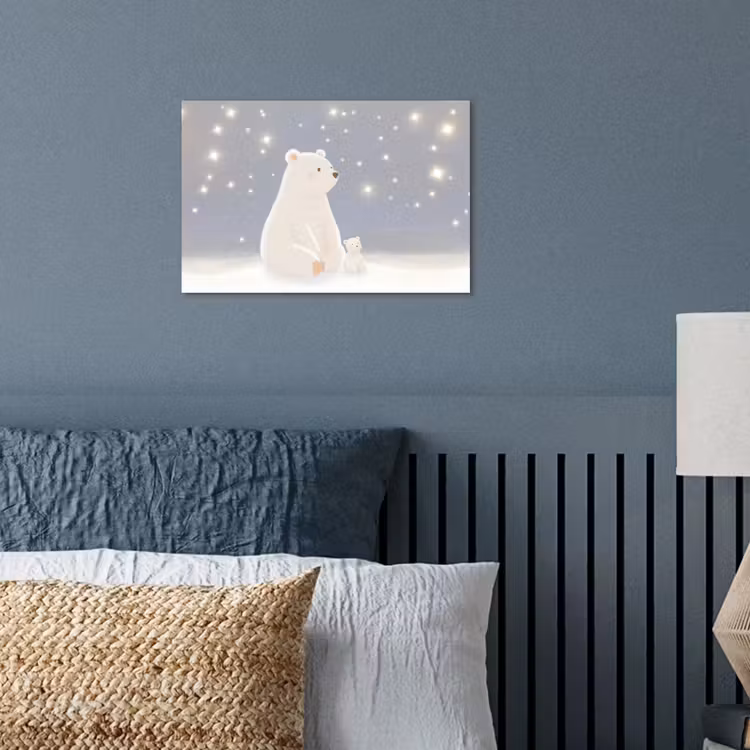 Ijsbeer - Sneeuw - Sterren - Blauw poster papier klein -sfeer2