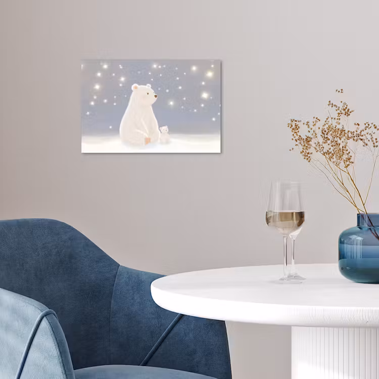 Ijsbeer - Sneeuw - Sterren - Blauw poster papier klein -sfeer3