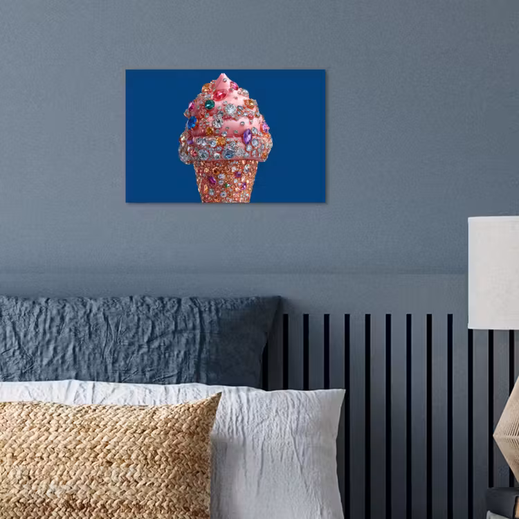 Ijsje - Hoorntje - Steentjes - Blauw poster papier klein -sfeer2
