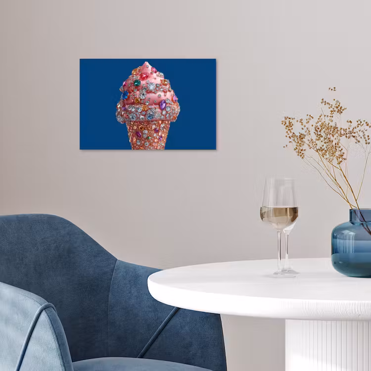 Ijsje - Hoorntje - Steentjes - Blauw poster papier klein -sfeer3