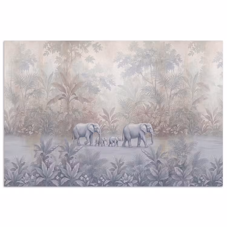 Olifant - Familie - Jungle - Illustratie - Grijs poster papier klein -3d