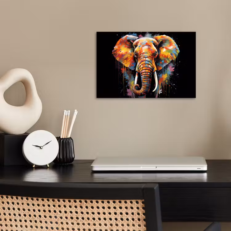 Olifant - Graffiti - Zwart - Dieren - Kleuren poster papier klein -sfeer1