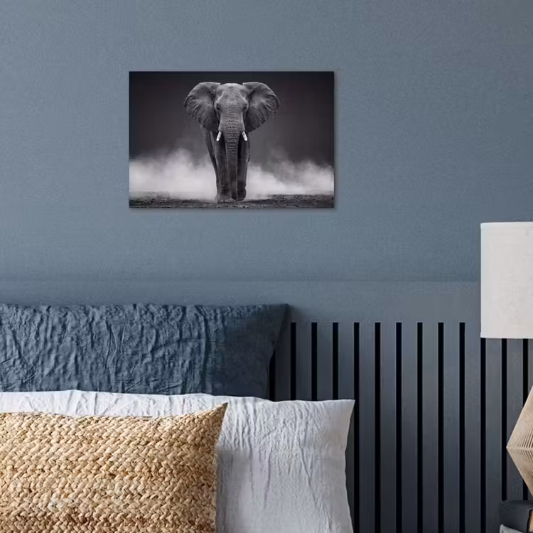 Olifant - Zwart - Wit - Rook poster papier klein -sfeer2