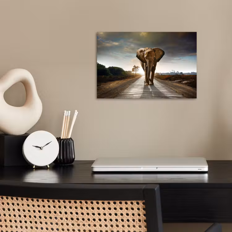 Olifant - Weg - Dieren - Zonsondergang - Landschap poster papier klein -sfeer1