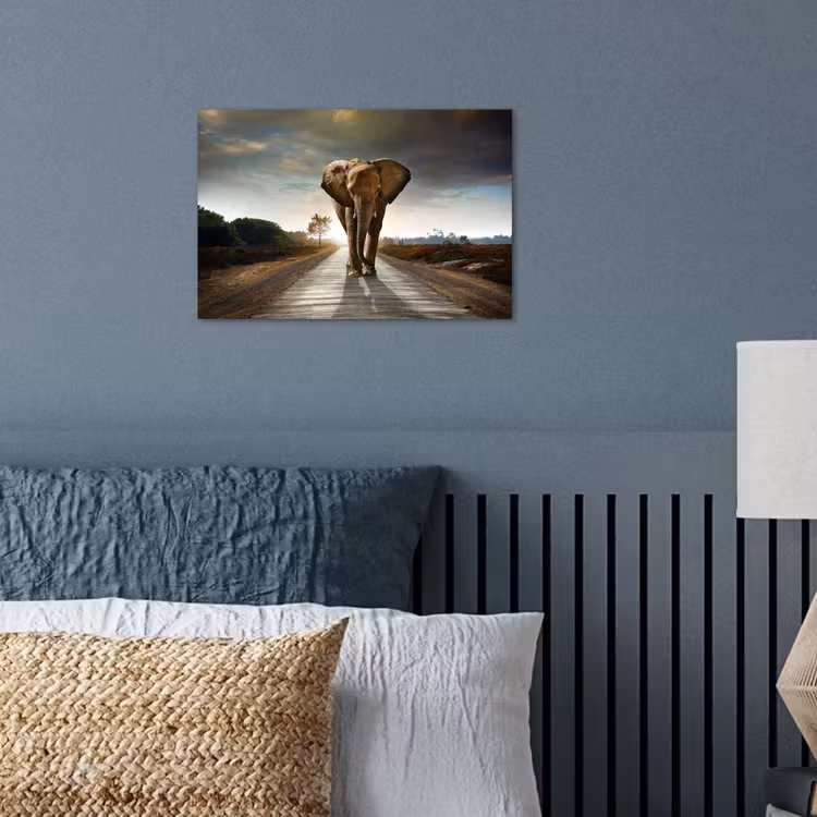 Olifant - Weg - Dieren - Zonsondergang - Landschap poster papier klein -sfeer2