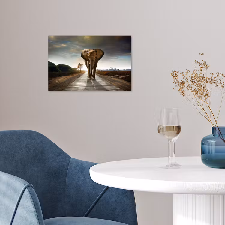 Olifant - Weg - Dieren - Zonsondergang - Landschap poster papier klein -sfeer3