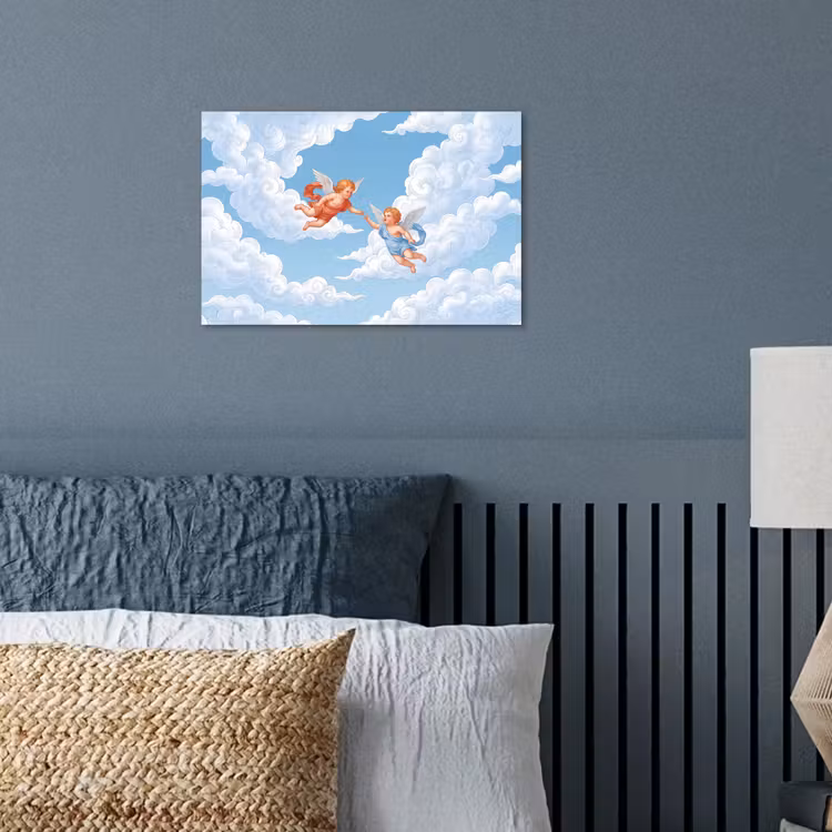 Engel - Vliegend - Klassiek - Blauw poster papier klein -sfeer2