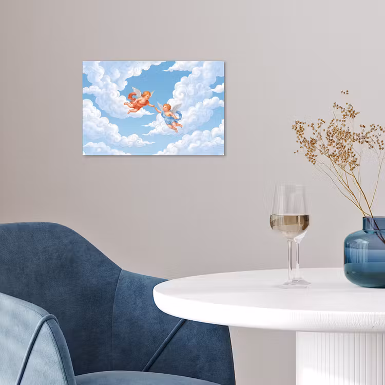 Engel - Vliegend - Klassiek - Blauw poster papier klein -sfeer3