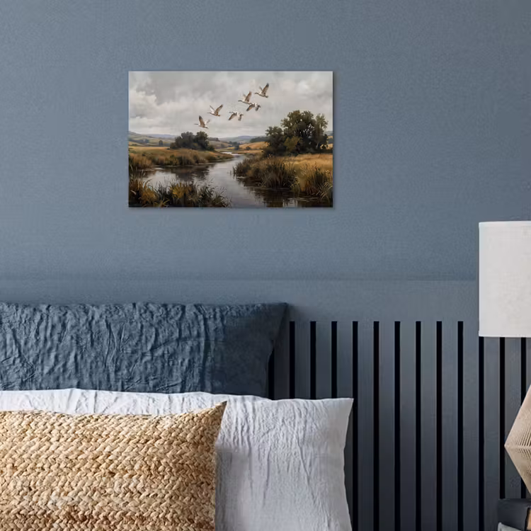 Eenden - Rivier - Landschap - Vlucht - Nostalgisch poster papier klein -sfeer2