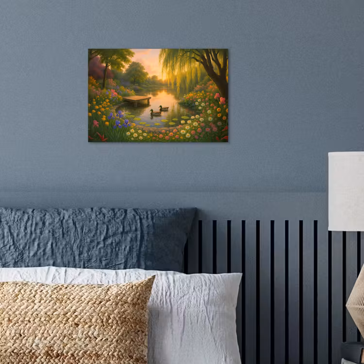 Eenden - Vijver - Bloemen poster papier klein -sfeer2