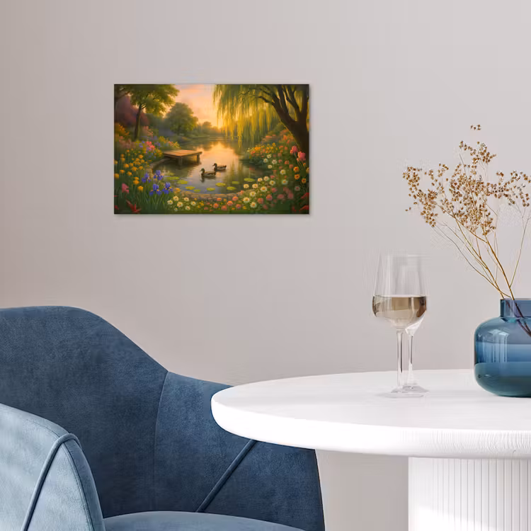 Eenden - Vijver - Bloemen poster papier klein -sfeer3