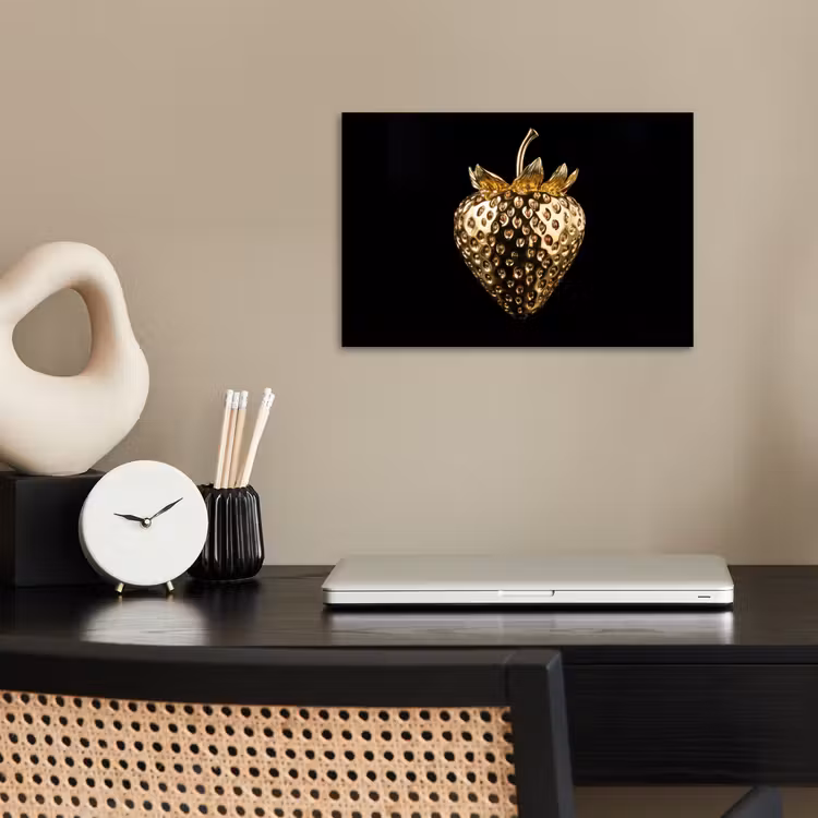 Aardbei - Goud - Zwart - Chrome poster papier klein -sfeer1