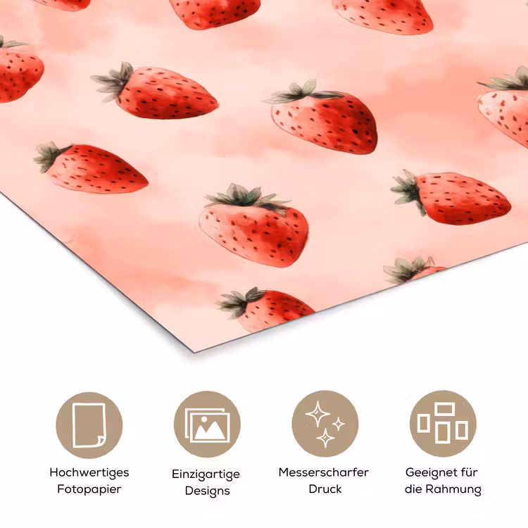 Aardbei - Patroon - Roze poster papier klein 62 -tcloseup_DE
