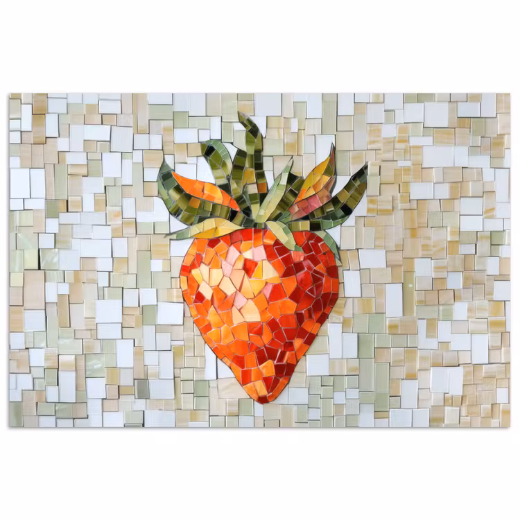 Aardbei - Rood - Mozaïek - Fruit poster papier klein -3d