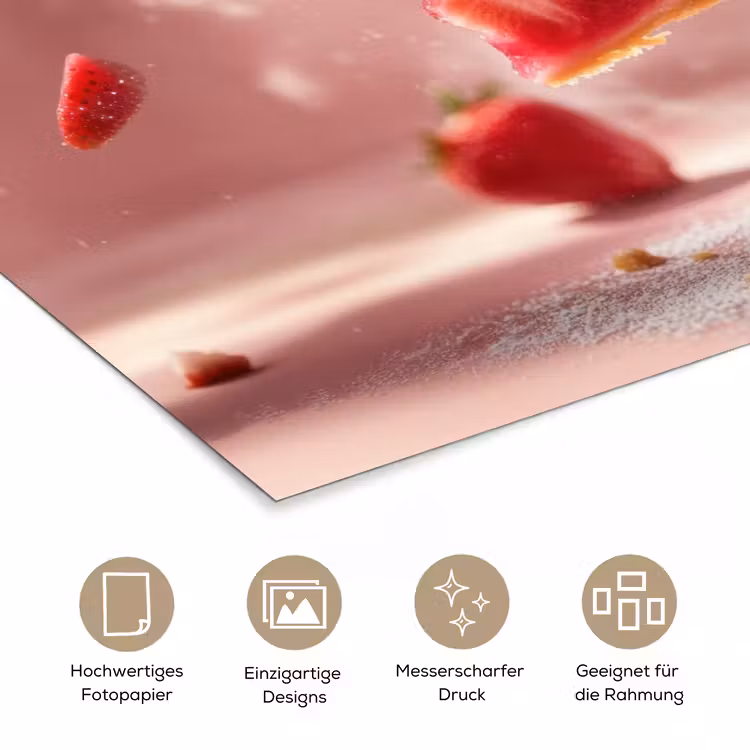 Aardbei - Taart- Eten - Roze poster papier klein -tcloseup_DE