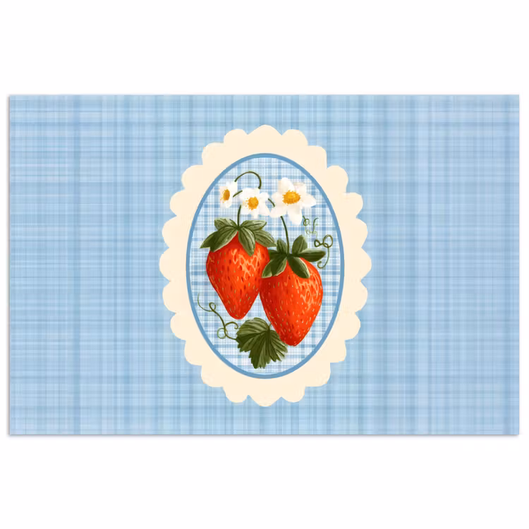 Aardbeien - Lijst - Rood - Geruit poster papier klein -3d
