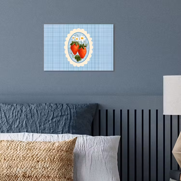 Aardbeien - Lijst - Rood - Geruit poster papier klein -sfeer2