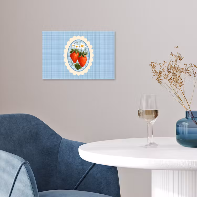 Aardbeien - Lijst - Rood - Geruit poster papier klein -sfeer3