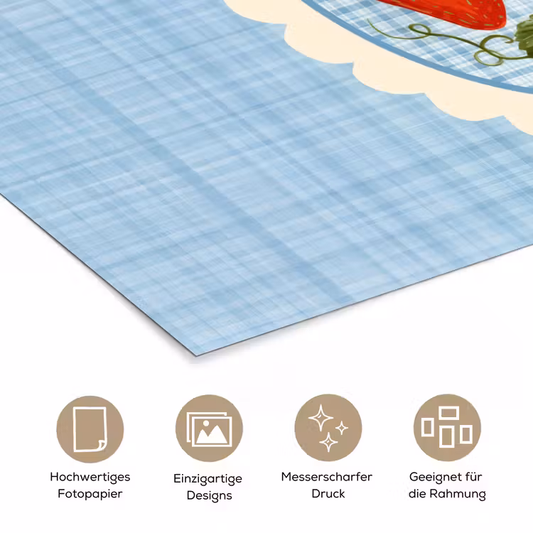 Aardbeien - Lijst - Rood - Geruit poster papier klein -tcloseup_DE