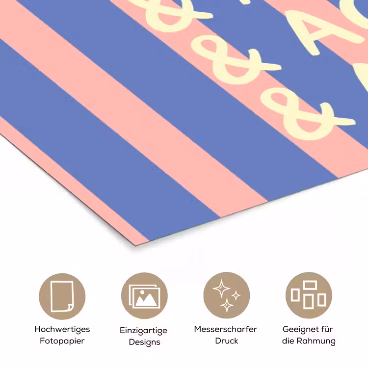 Try again - Strepen - Roze - Verticaal - Blauw poster papier klein -tcloseup_DE