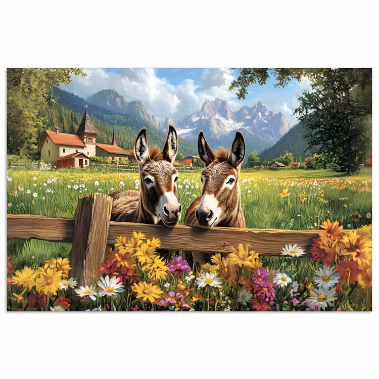 Ezels - Bloemen - Zomers poster papier klein -3d