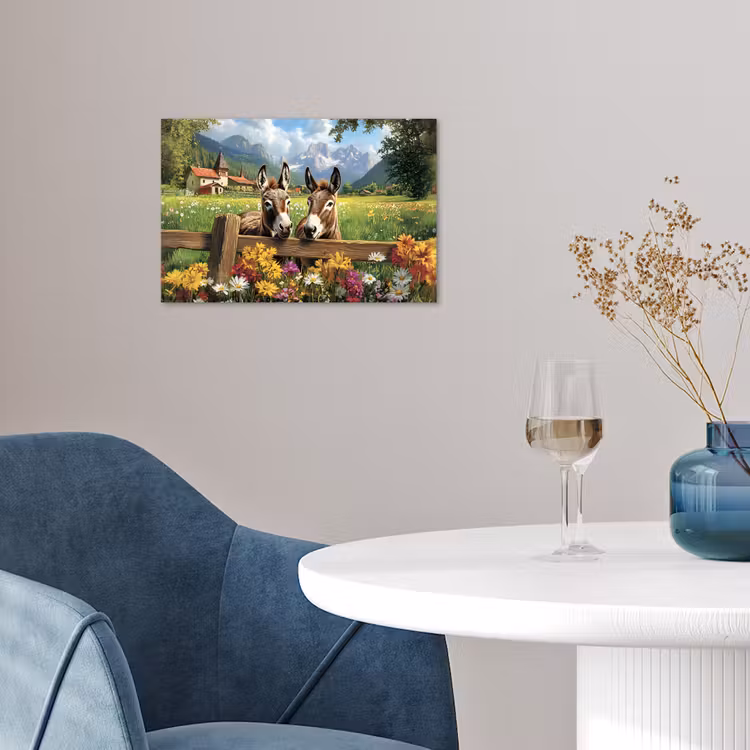 Ezels - Bloemen - Zomers poster papier klein -sfeer3