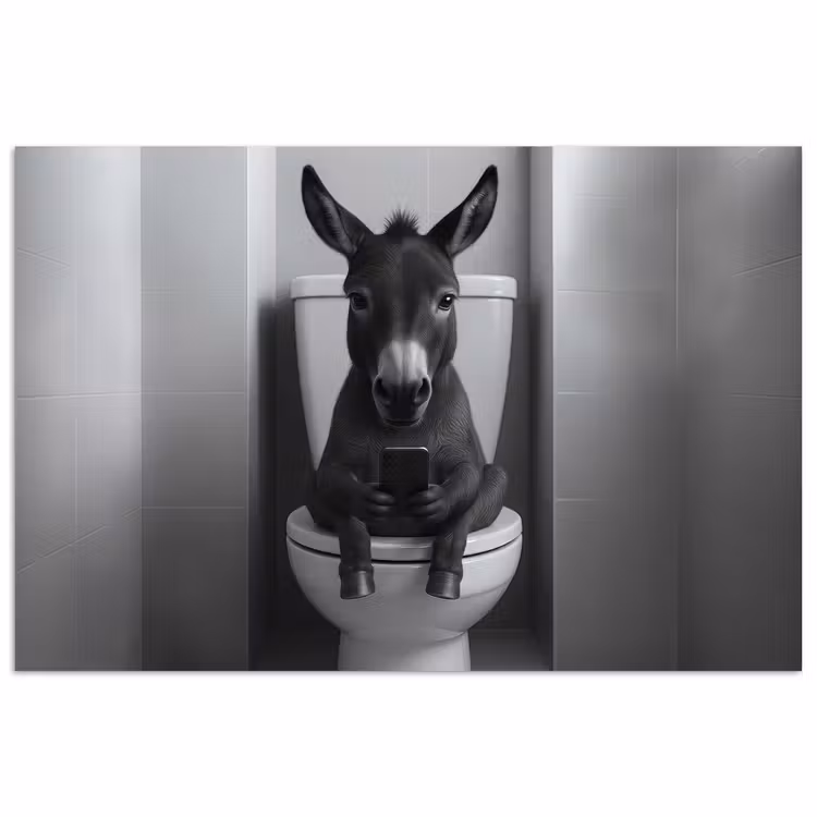 Ezel - Telefoon - Toilet - Zwart - Wit poster papier klein -3d