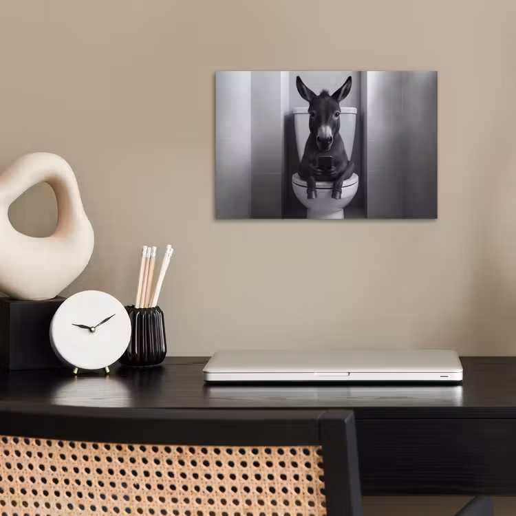Ezel - Telefoon - Toilet - Zwart - Wit poster papier klein -sfeer1