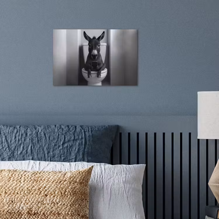 Ezel - Telefoon - Toilet - Zwart - Wit poster papier klein -sfeer2