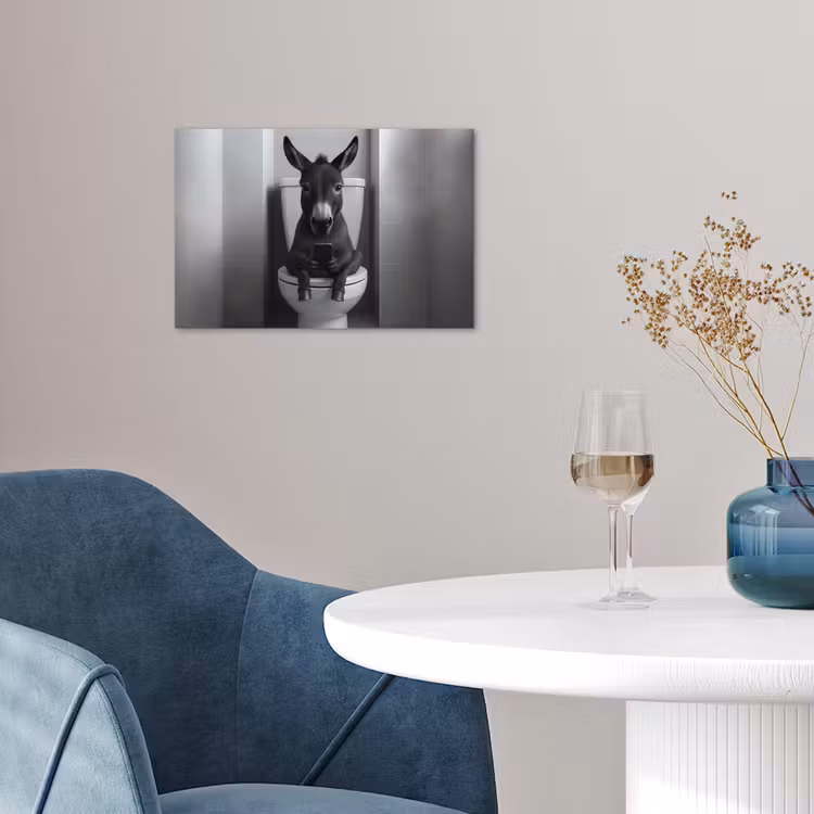 Ezel - Telefoon - Toilet - Zwart - Wit poster papier klein -sfeer3