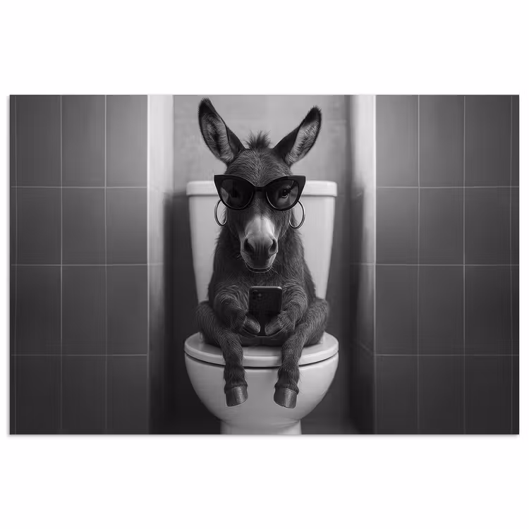 Ezel - Telefoon - Toilet - Zwart - Wit poster papier klein -3d