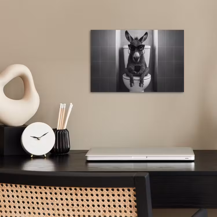Ezel - Telefoon - Toilet - Zwart - Wit poster papier klein -sfeer1