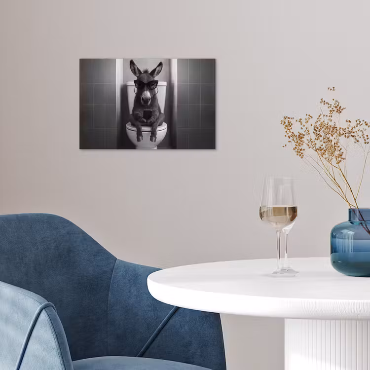 Ezel - Telefoon - Toilet - Zwart - Wit poster papier klein -sfeer3