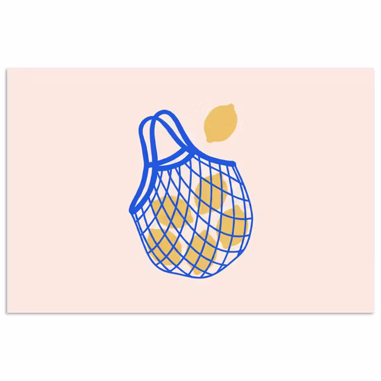 Eten - Citroen - Boodschappen - Abstract - Geel - Blauw poster papier klein -3d
