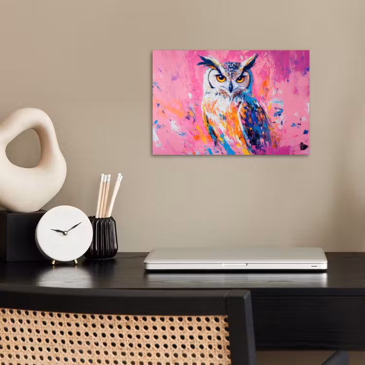 Uil - Roze - Blauw - Verf - Abstract poster papier klein -sfeer1