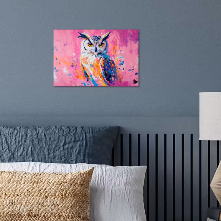 Uil - Roze - Blauw - Verf - Abstract poster papier klein -sfeer2